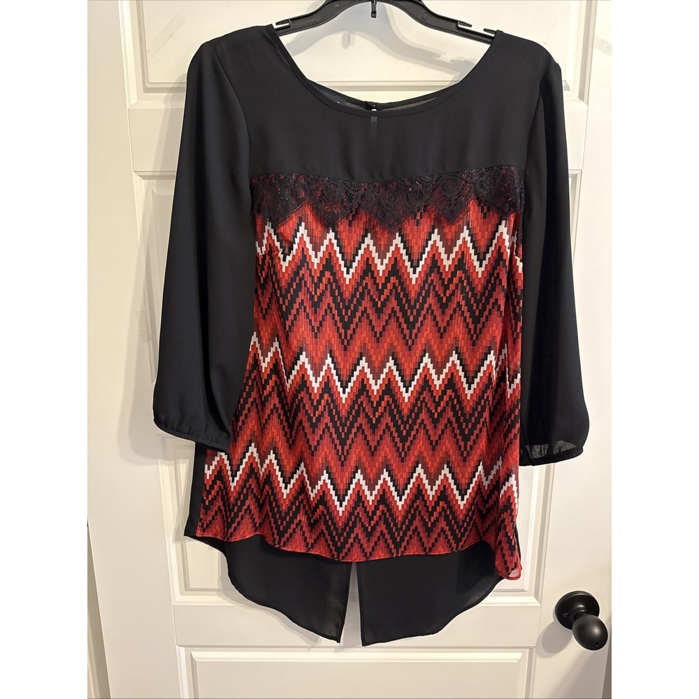 I.N. Studio Blouse Women's M 3/4‎ Sleeve Career Abstract Top Shirt